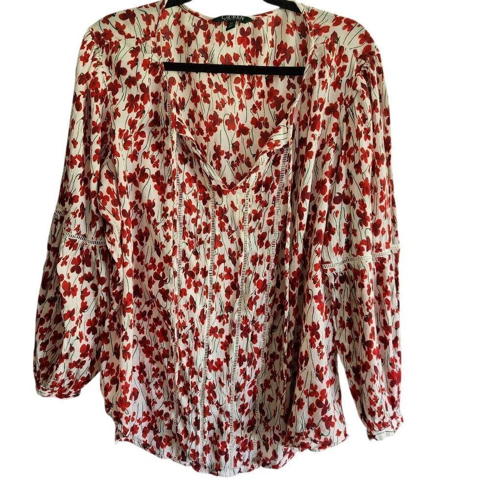 Ralph Lauren Floral Peasant Top‎ Womens 2XL Plus Lace Flowy Cotton